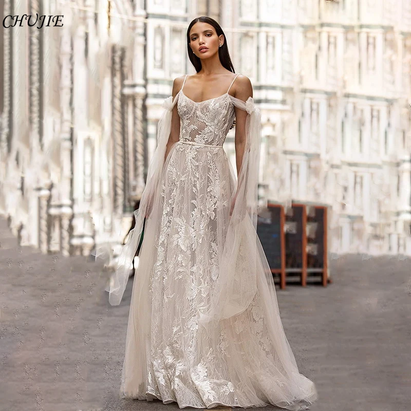

Champagne Wedding Dresses Woman Bridal Robe Boho Bridal Gown Lace Applique Sweetheart Off Shoulder Bride Dress Vestidos De Noiva