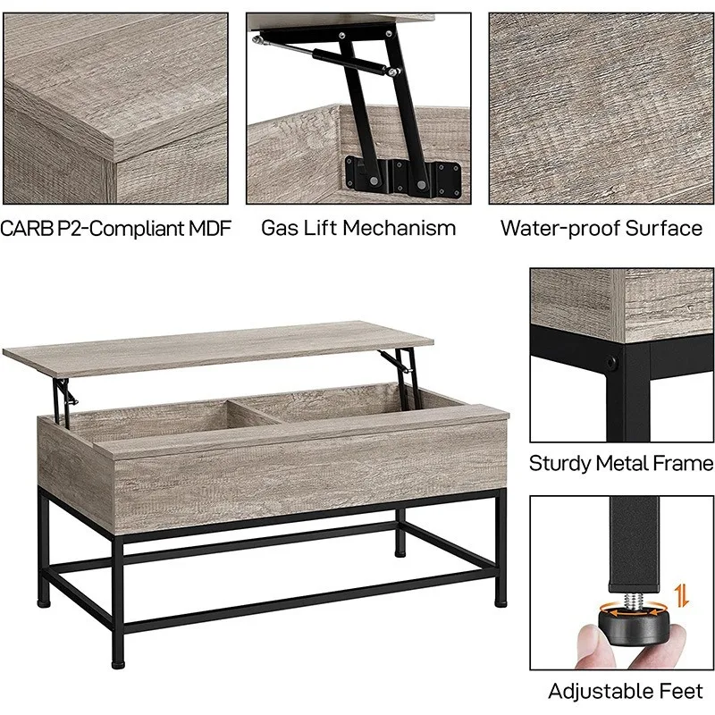Industrial coffee table coffee table, living room storage room, farmhouse coffee table wooden table with hidden storage room 4