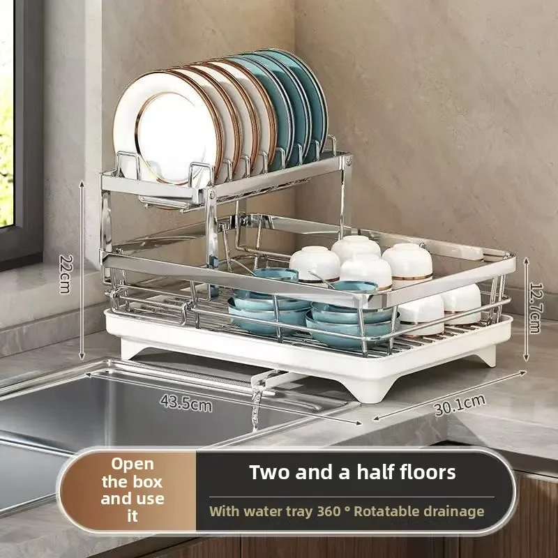 2025 Stainless Steel Dish Drying Rack 2 Tier Adjustable Kitchen Organizer Plate Bowl Drainer Storage Rack Utensils Holder