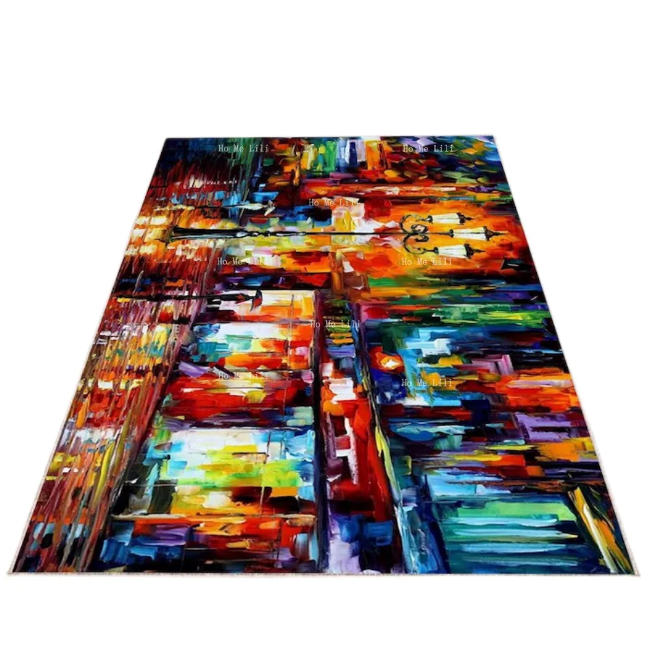 Street Fashion Skyline Art Rug Modern Oil Paint Graphic Wall Footcloth Make Your Room More Sophisticated