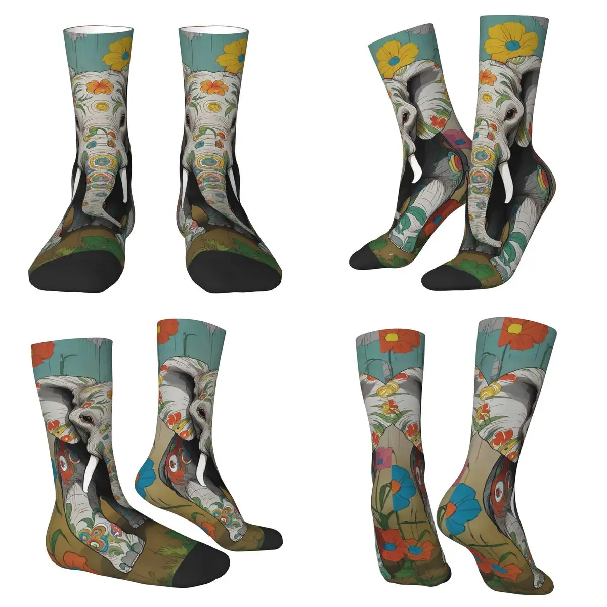 

Tropical Flower Elephant Art Print Socks Sweat Absorbing Stockings All Season Long Socks Accessories for Man's Woman's Christmas