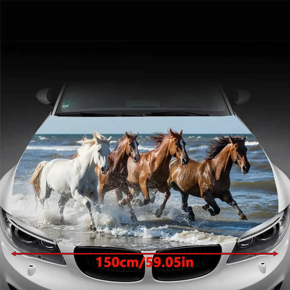 Sea Wave Running Horse Print Car Hood Wrap Color Vinyl Sticker Truck Graphic Bonnet DIY Auto Accessories Decoration Wrap Decal