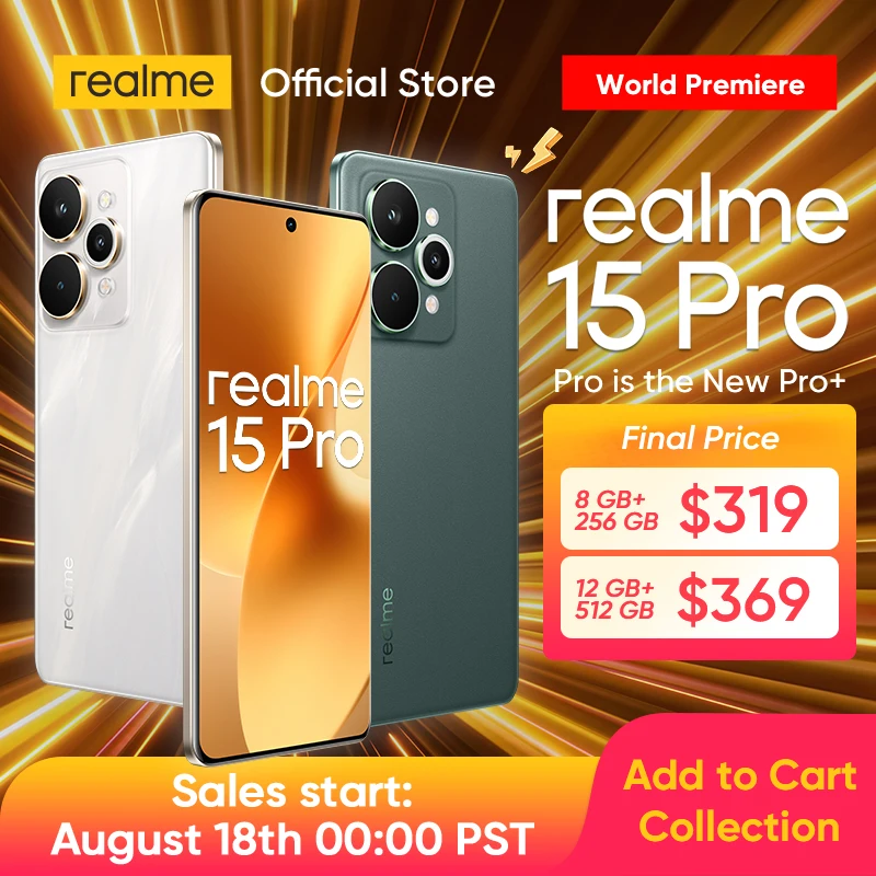 [World Premiere] realme 15 Pro 5G Smartphone Snapdragon 7 Gen 4 Chipset 7000mAh Battery 80W Charge Triple 50MP Camera 6.8" 144Hz