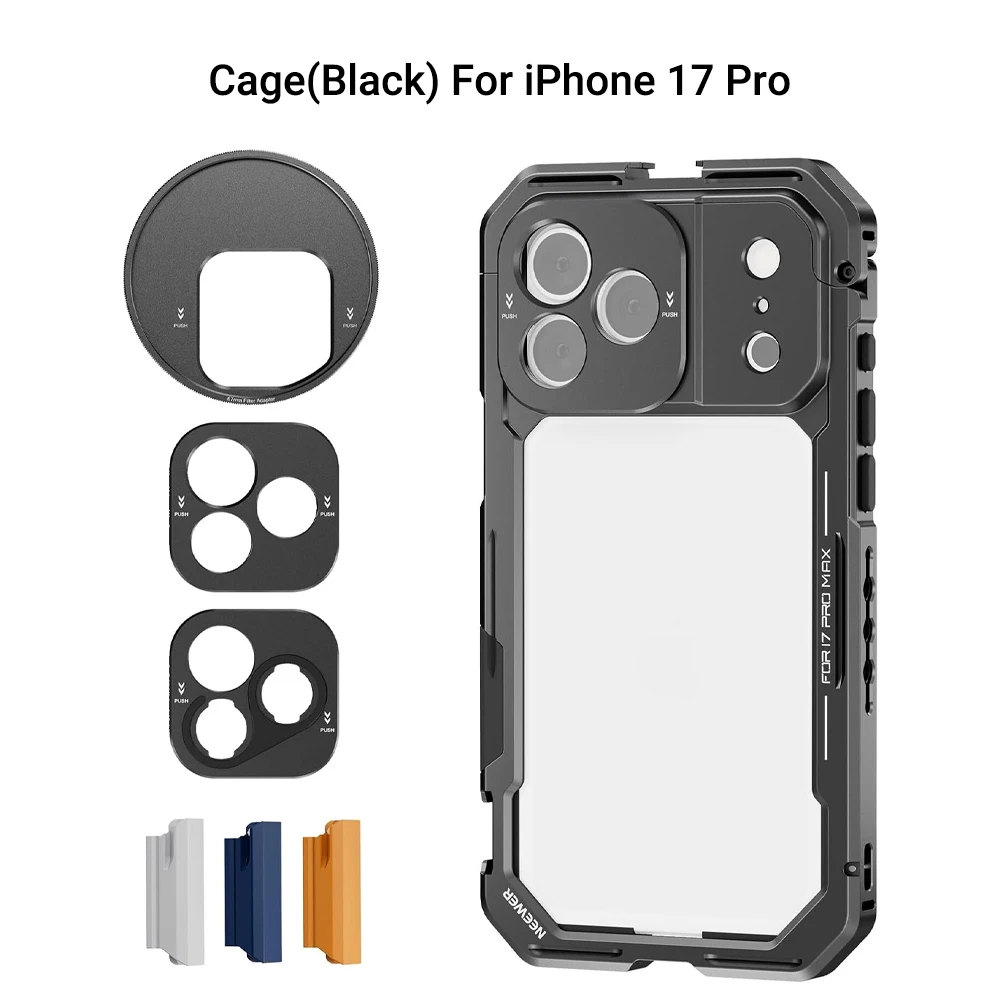 NEEWER Telefoon Cage Kit voor iPhone 17 Pro/Pro Max, Videorig Stabilisator Accessoires met 67mm Filterring, 17mm Lens Achterplaat