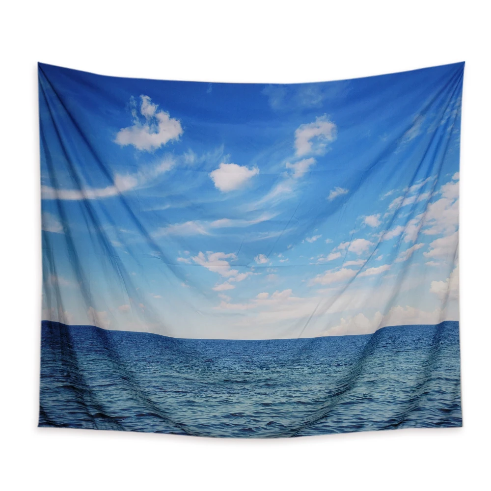 Blue Sky Sea Landscape Tapestry The Great Wave White Cloud Wall Hanging Hippie Bedroom Decoration Polyester Print Tapestries