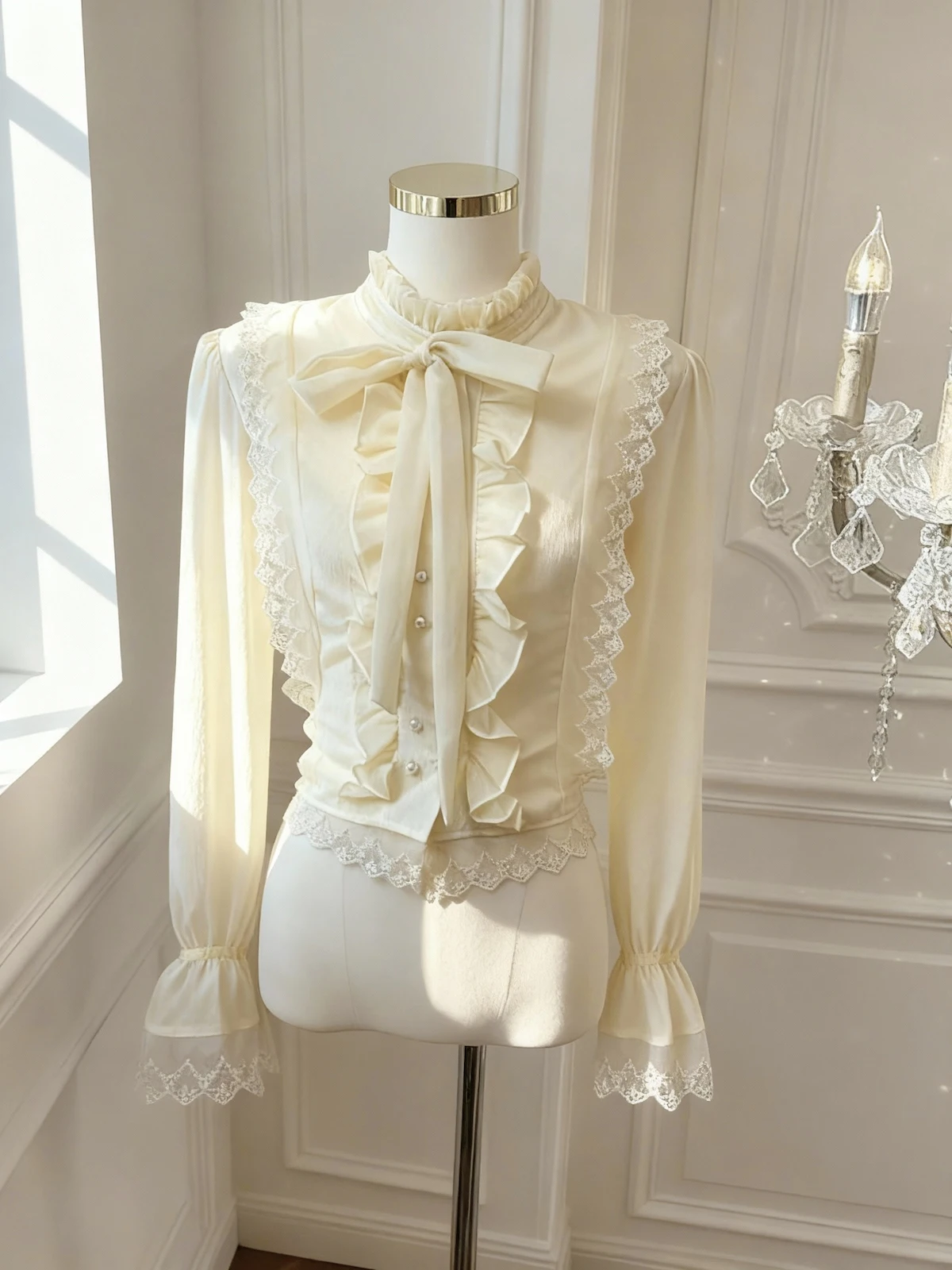 

RAIN YAN LIN Новая весенняя французская элегантная женская блузка с бантом и шнуровкой, с длинным рукавом, приталенная, с кружевными вставками, красивый топ