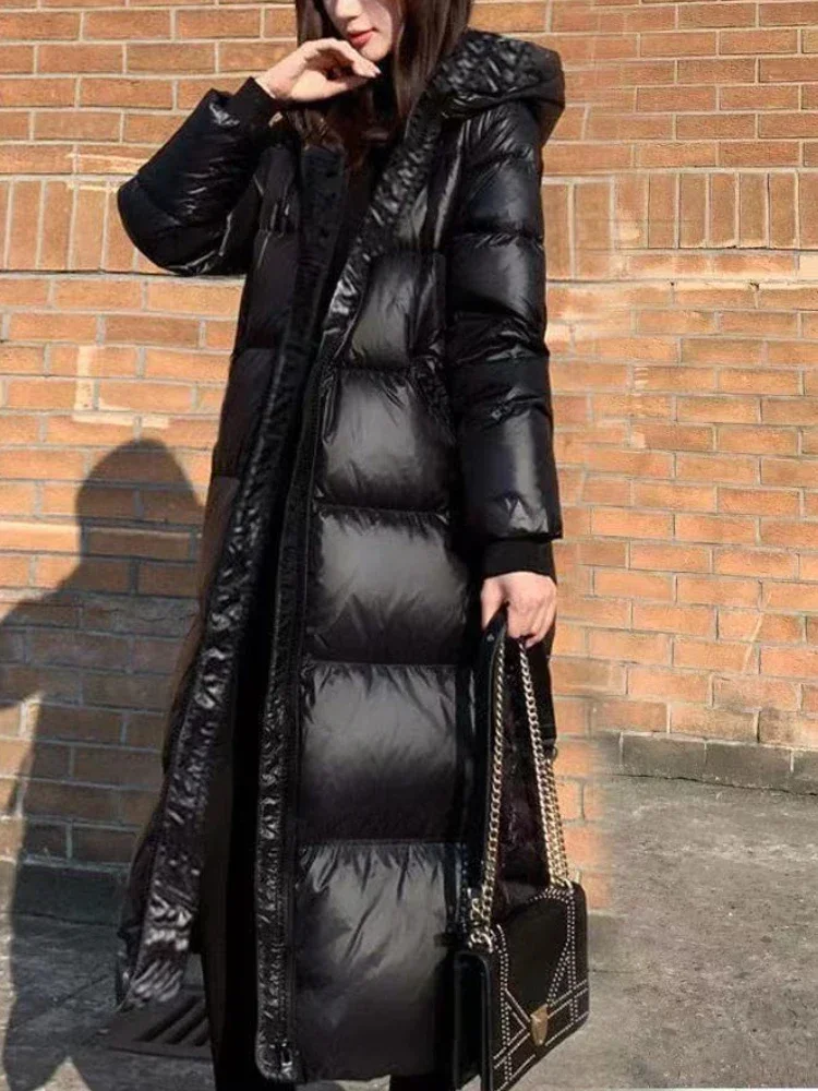 2023 Winter Black Women Hooded Parkas X-long Jackets Casual Thick Warm Windproof Coat Female Outwear Streetwear Oversize 4XL