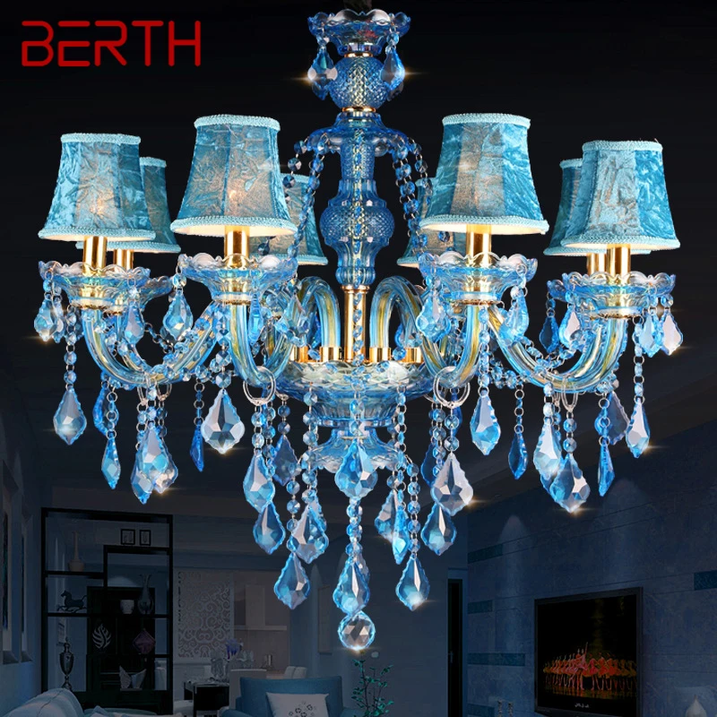 

BERTH Blue Style Crystal Pendent Lamp European Candle Art Lamp Living Room Restaurant Bedroom Net KTV Chandelier