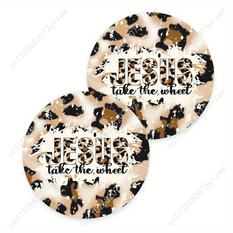 

JESUS Leopard Print Car Coasters 2pcs Absorbent Anti Slip Car Coasters Scalding Waterproof Easy Clean Car Interior Accessories