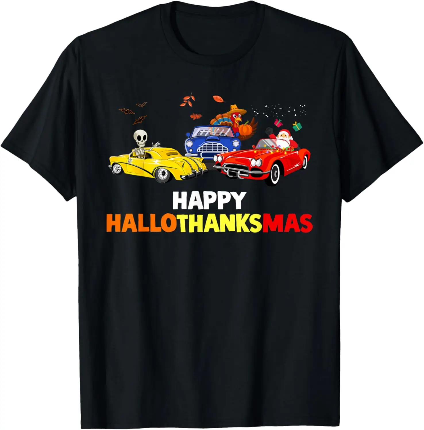 

Happy Hallothanksmas Car Хэллоуин День Благодарения Рождественская футболка