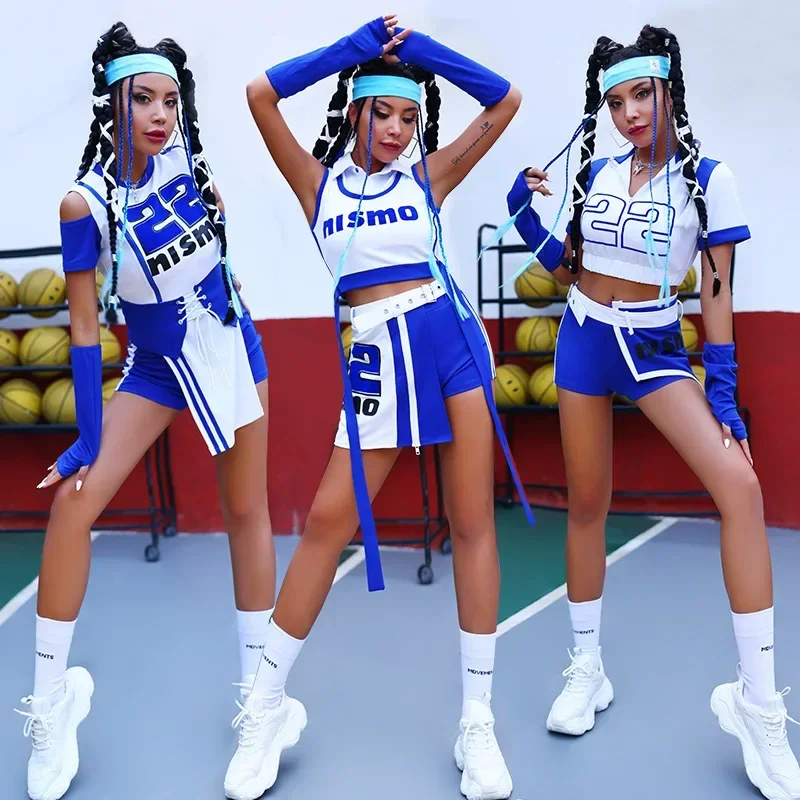 الهيب هوب الملابس الجاز شارع الرقص تي شيرت السراويل المرحلة زي Kpop الزي المرأة المشجع مهرجان الهذيان ارتداء ملهى ليلي الأزرق