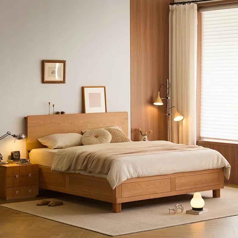 

Высокий ящик для хранения из вишневого дерева, двуспальная кровать из массива дерева 1.8 м для небольшой квартиры, кровать с подъемным механизмом для хранения, свадебная кровать