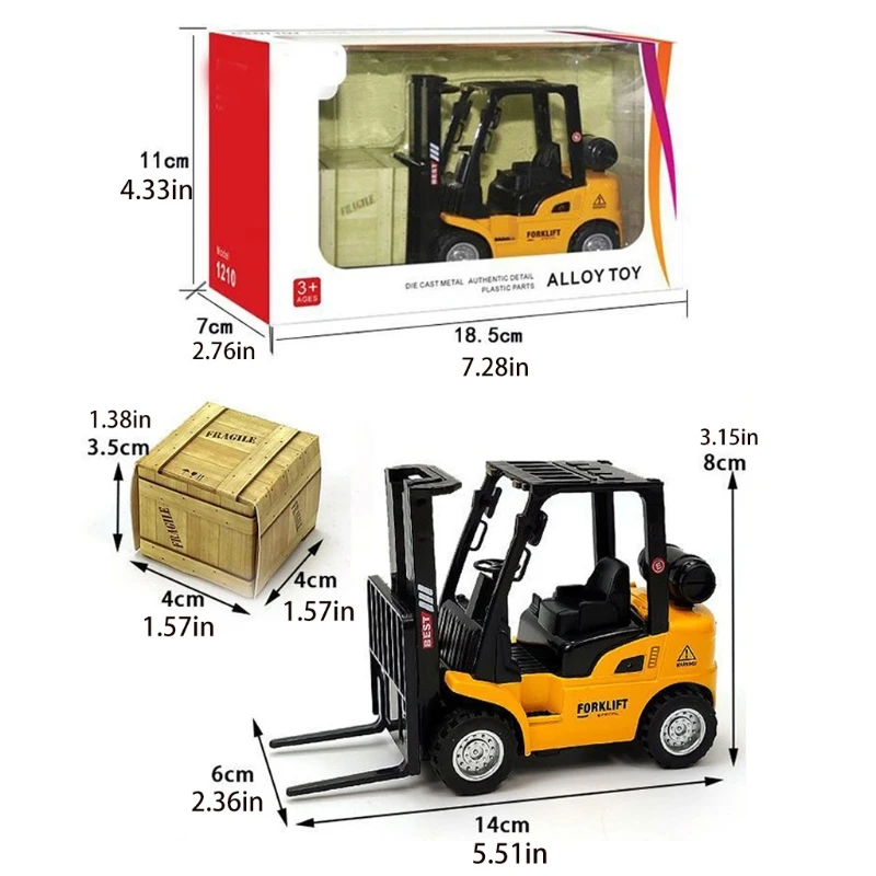 Alloy Die-Cast Model Vehicle Construction Forklift Friction Toy w/ Cargo Pallet Interactive Toy for Boys Girls Xmas Gift