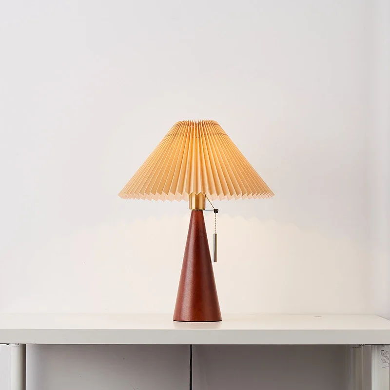 Pleated Table Lamps LED Solid Wooden Desk Lights Study Reading Table Light for Bedroom Home Decoration Lighting E27
