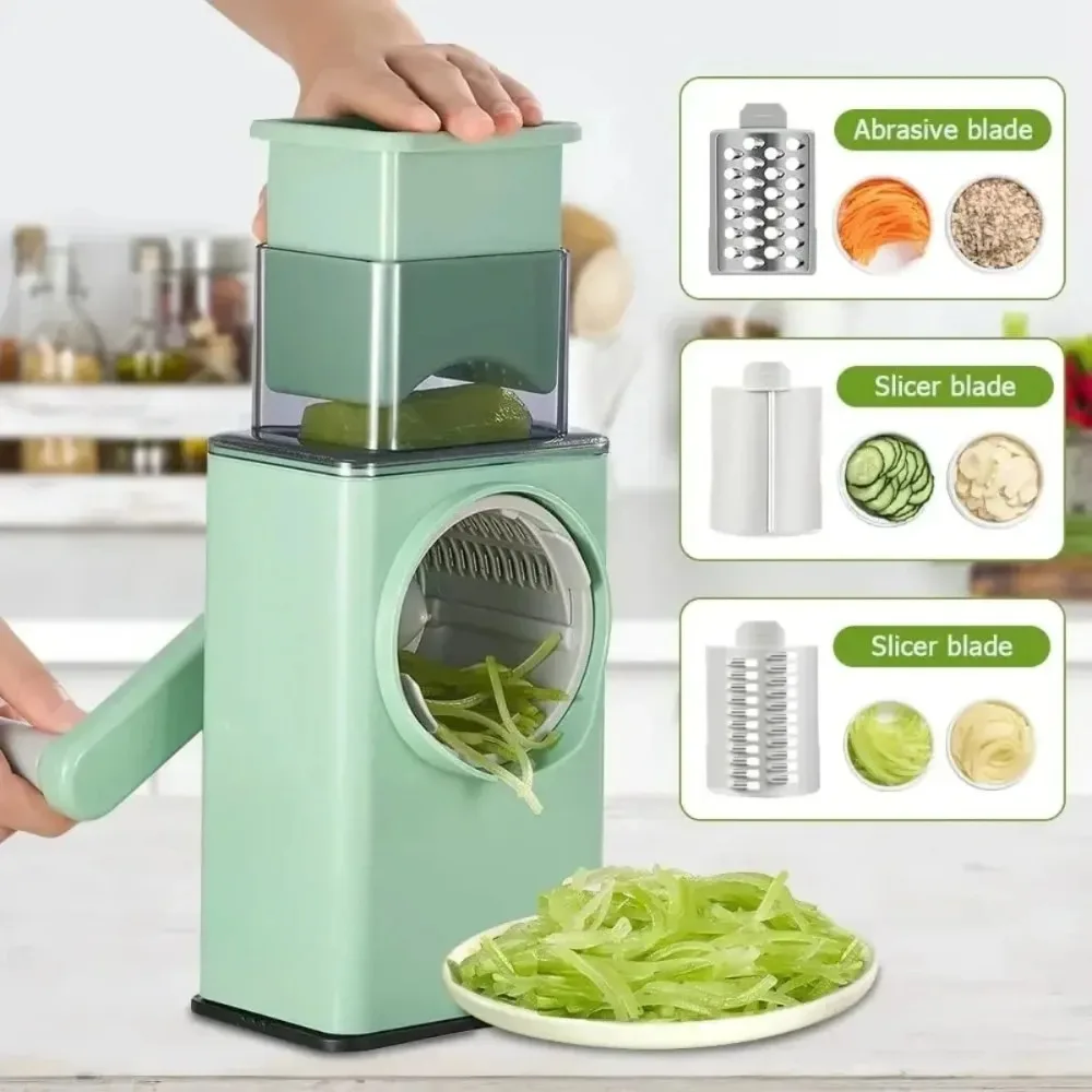 Vegetable Chopper - 6 Blades Rotary Design for Fast Shredding & Slicing Handheld Spiralizer Kitchen Gadgets for Carrot Potato