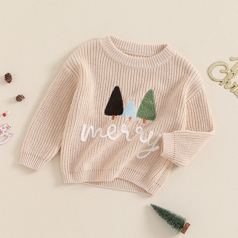 

Suefunskry Baby Boy Girl Christmas Sweater Letter Embroidery Crew Neck Long Sleeve Pullover Tops for Fall Winter Warm Knitwear