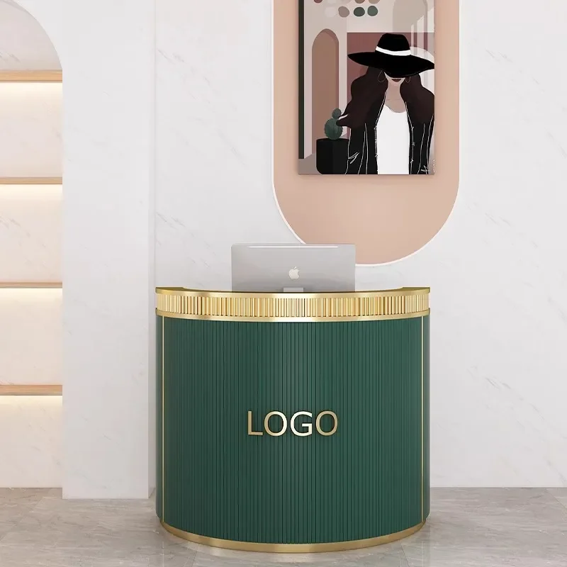 Custom 118 Inch Circular Small Salon Reception Desk Clothes Shop Wooden Reception Desk For A Spa Salon