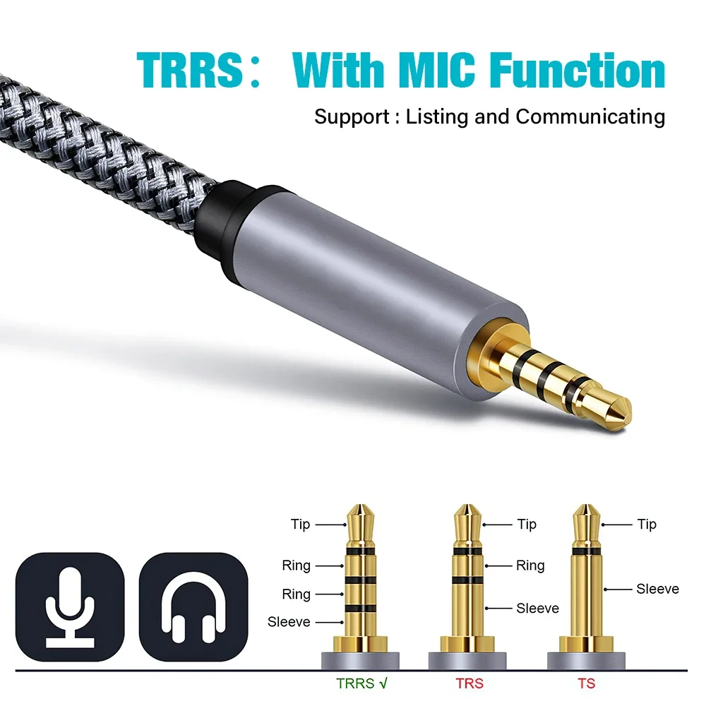 Cable AUX Macho a Macho de 3.5mm a 3.5mm, Chapado en Oro de 24K, Cable de Audio Estéreo HIFI sin Pérdidas, Cable Trenzado Largo para Laptop Samsung