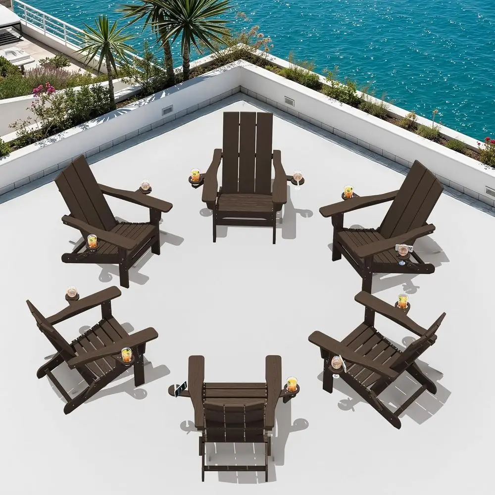 

ern Adirondack Chairs Set o 6, olding Adirondack Chair with Cup Holders, Outdoor HDPE Adirondack Chair or Patio Lawn Garden, Coe