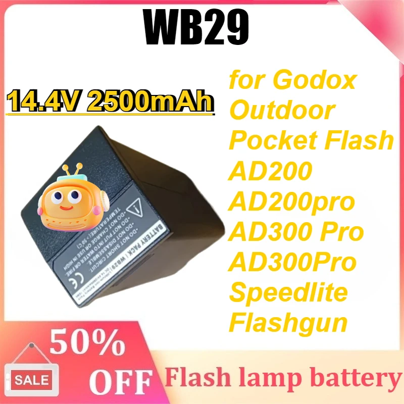 

WB29 14.4V 2500mAh Battery Replacement for Godox Outdoor Pocket Flash AD200 AD200pro AD300 Pro AD300Pro Speedlite Flashgun