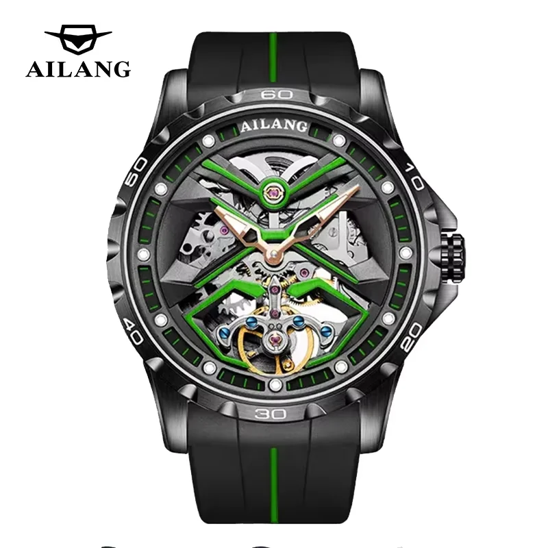 

Новые модные механические часы AILANG с турбийоном, спортивные водонепроницаемые часы с силиконовым ремешком, автоматические часы с полым циферблатом, Relojes Hombre