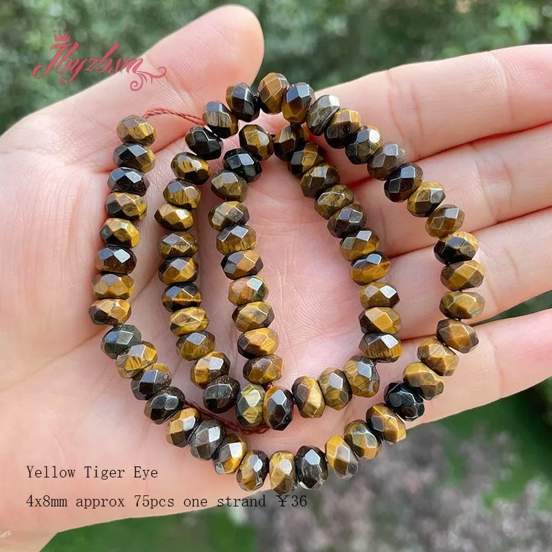 

3x6/4x8mm Rondelle Yellow Tiger Eye Beads Natural Loose Spacer Stone Beads For DIY Necklace Bracelets Jewelry Making Strand 15"