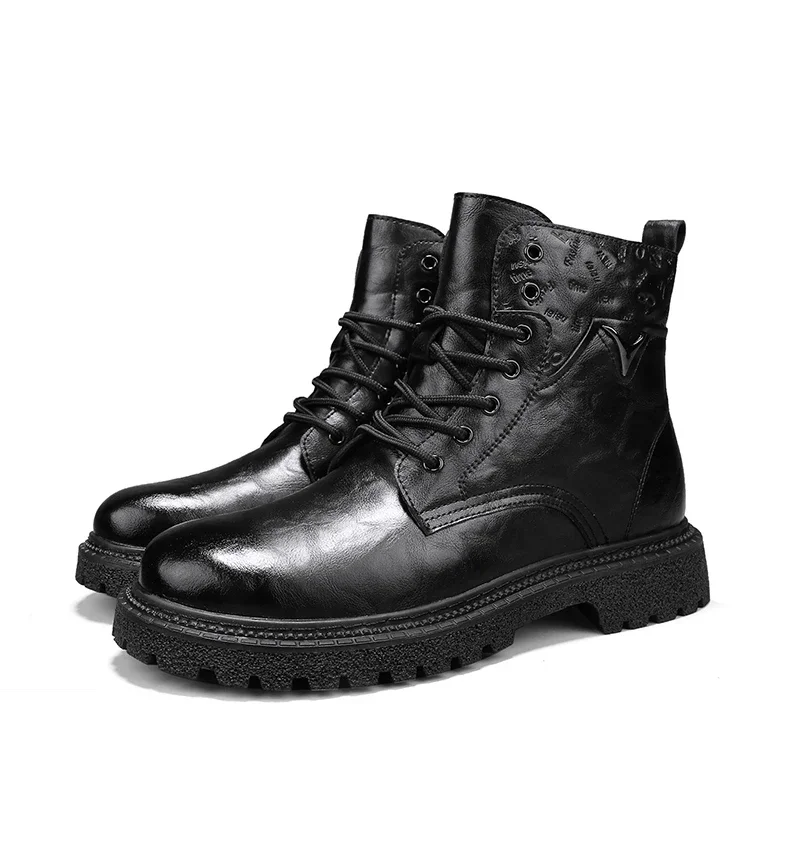 6cm Invisible Height Increasing Men Boots Leather Outdoor Autumn Winter Shoes Warm Non-Slip Comfortable Elevator Ankle Boots