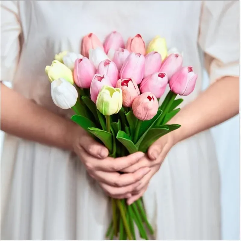 زهرة التوليب الاصطناعية محاكاة بو ريال اللمس باقة توليب زهرة وهمية للمنزل حديقة Mariage الزفاف الزهور الزخرفية #4