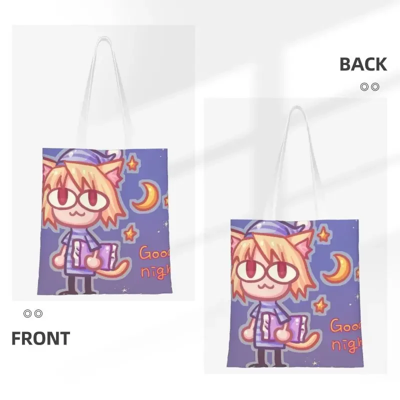 Custom Neco Arc Goog Night Shopping Canvas Bag Women Washable Grocery Anime Manga Tote Shopper Bags