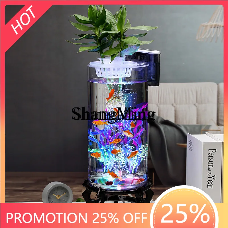 

ZYYnew living room floor cylindrical large glass tank fish culture and hydroponics integrated tank