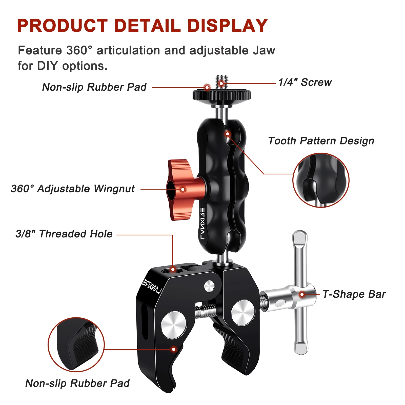 Lanxire Super Clamp Camera Mount with Double Ball Head Adapter - Compatible with Canon Nikon DSLR, Gopro, LED Lights, Ronin-M/MX