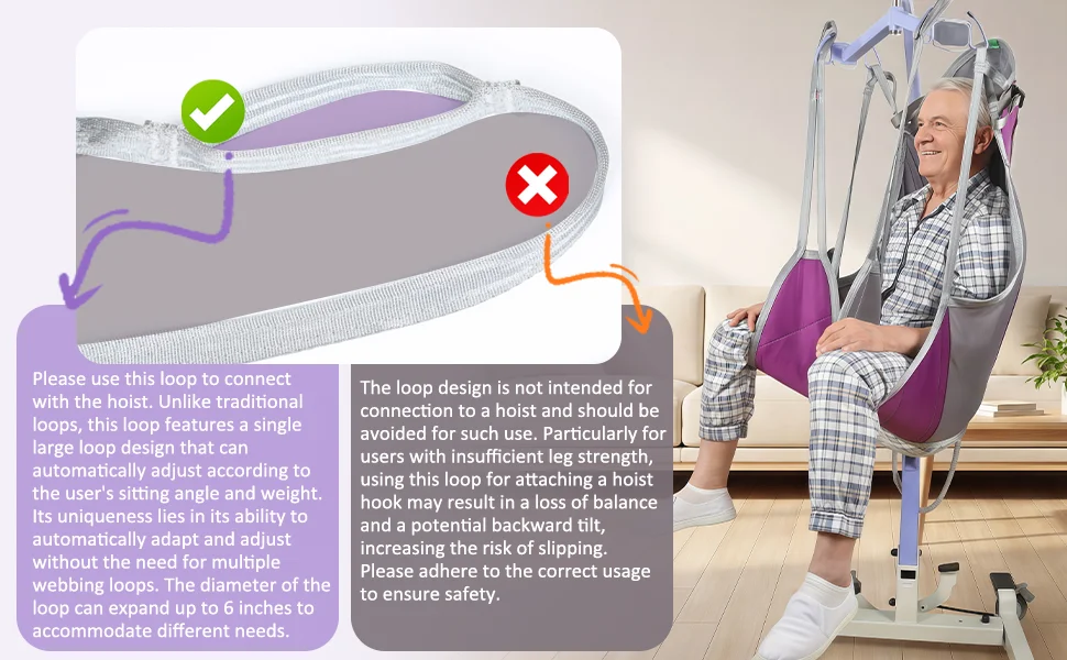 Ehucon Patientenlifter-Schlinge mit geteilten Beinhaltern, hochwertige Rückentransferhilfe für Senioren, robuste Pflegehilfe mit 227 kg Tragkraft – Detail 4