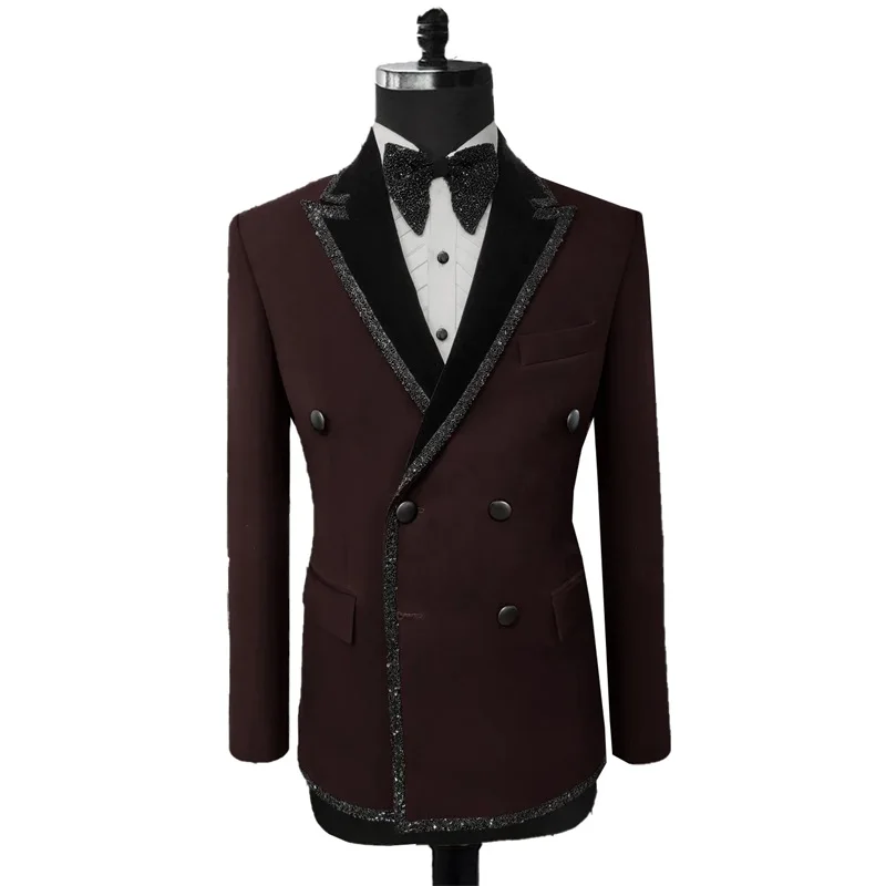 Formal Beaded Men Suits For Wedding Formal Groom Tuxedo 1 Pcs Blazer Jacket Custom Made Double Breasted Prom Dress Male Coat