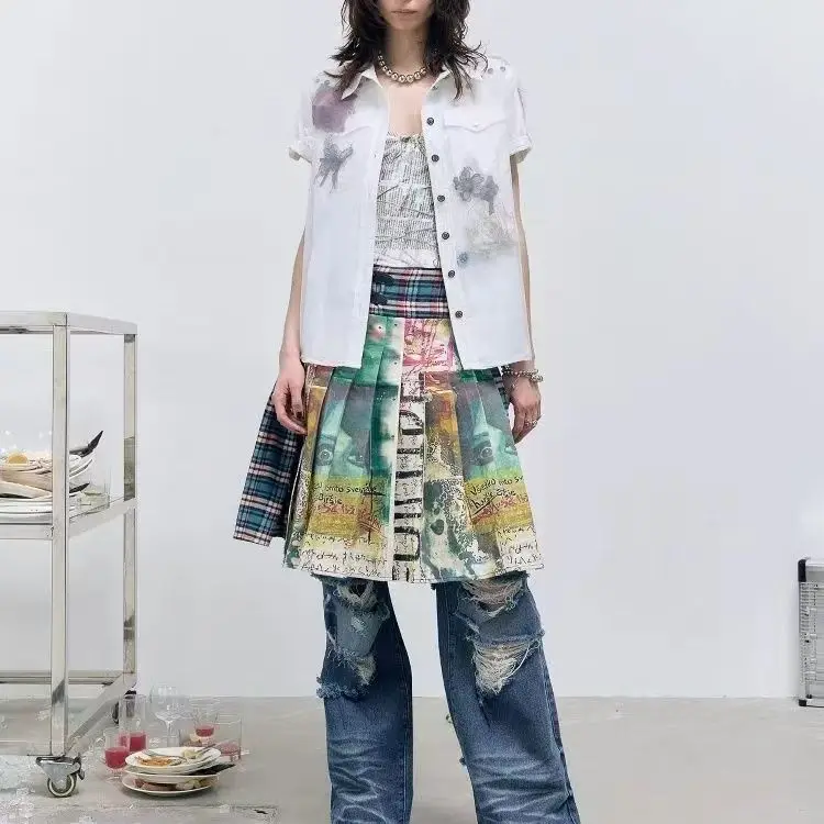 Spring Summer 2026 Women's Skirts Sexy Split Half Skirt Female Clothing Streetwear Printed Unique Design Skirt