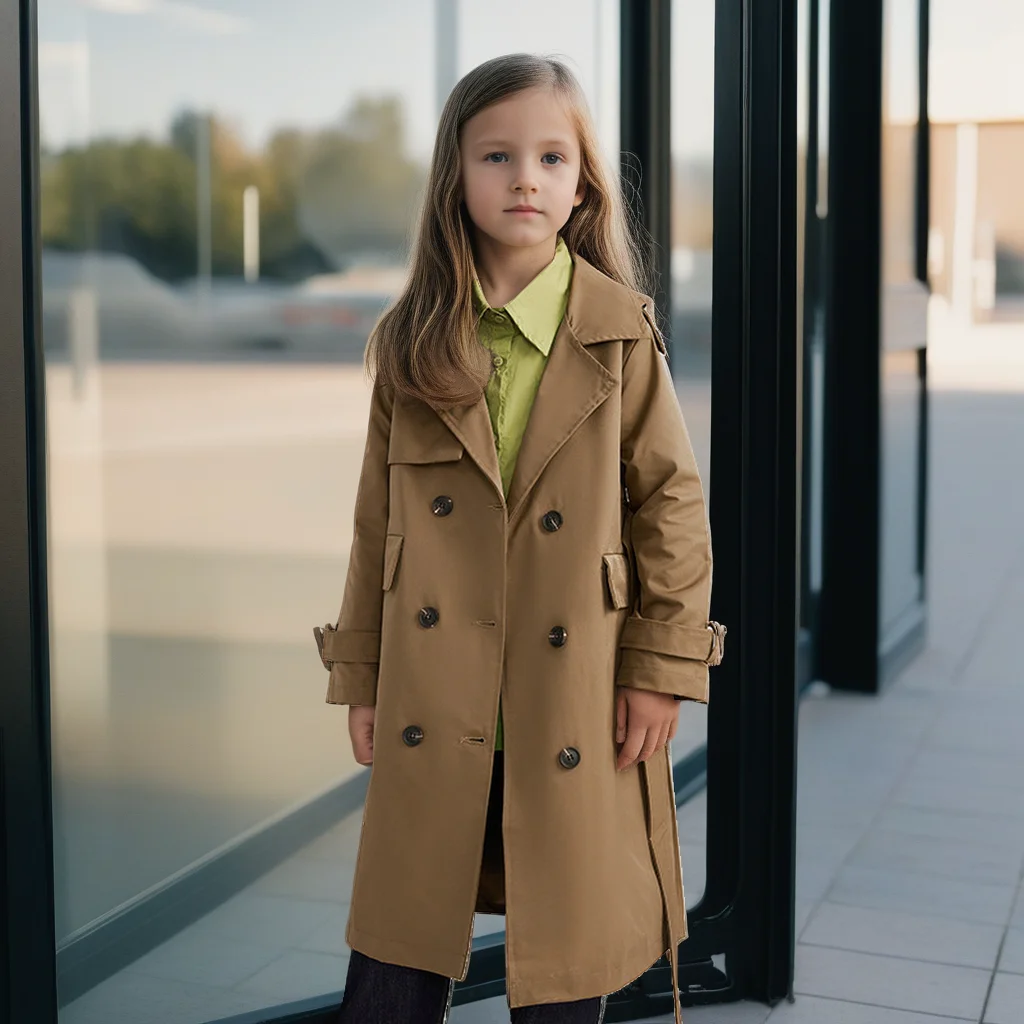 

Тренч для девочек, осень 2024, детская ветровка с длинными рукавами, двубортные куртки в британском стиле, верхняя одежда для детей-подростков