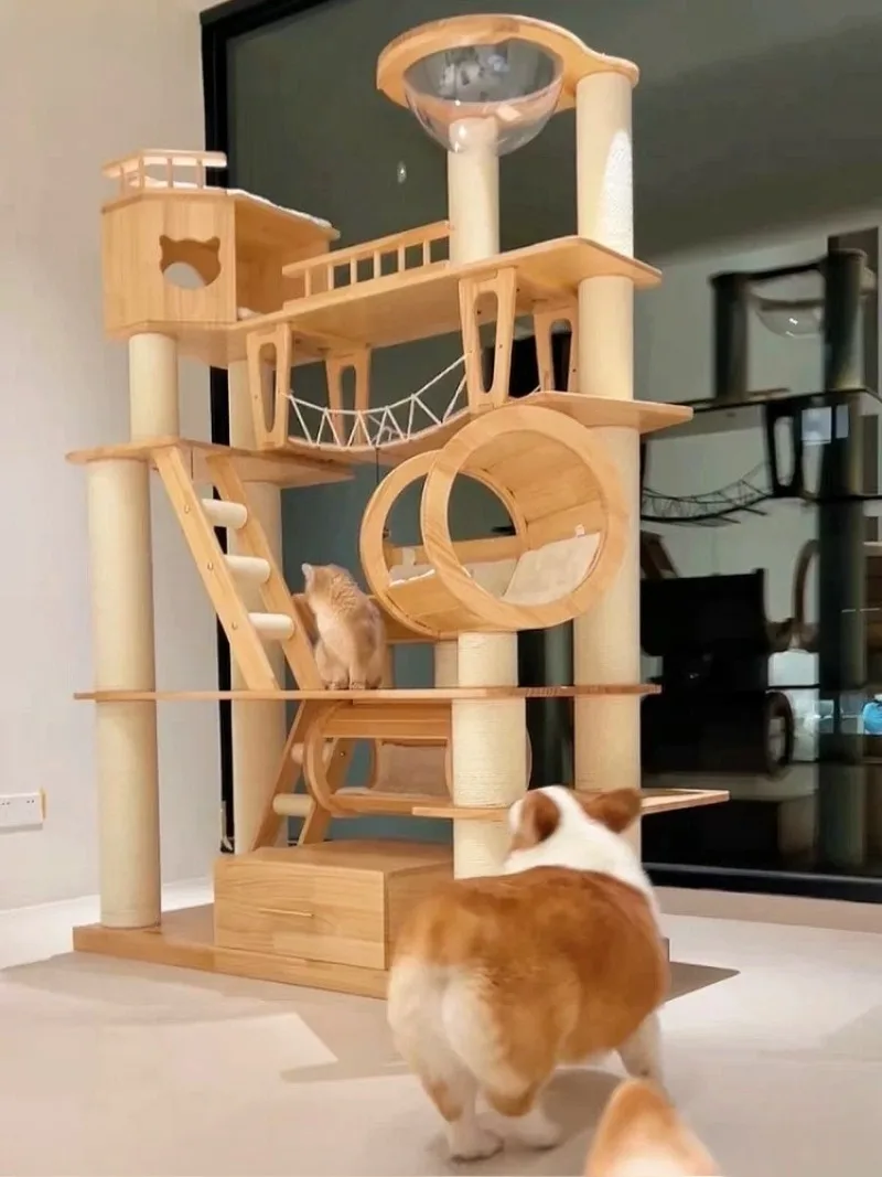 Large solid wood climbing frame  nest tree integrated pine frame  villa