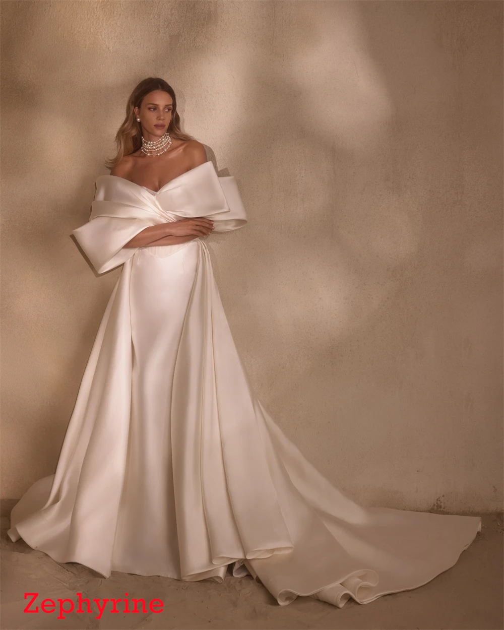 Personalizado sereia requintado cetim branco noche clássico fora do ombro sem mangas vestidos de baile vestidos de festa