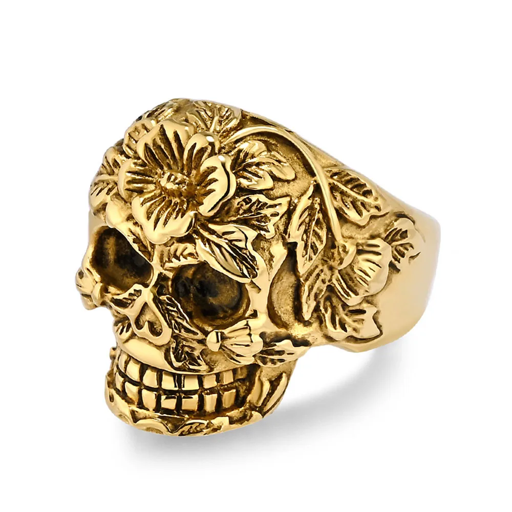 European And American Retro Pattern Skull Titanium Steel Ring Men\'s Ghost Head Hand Jewelry