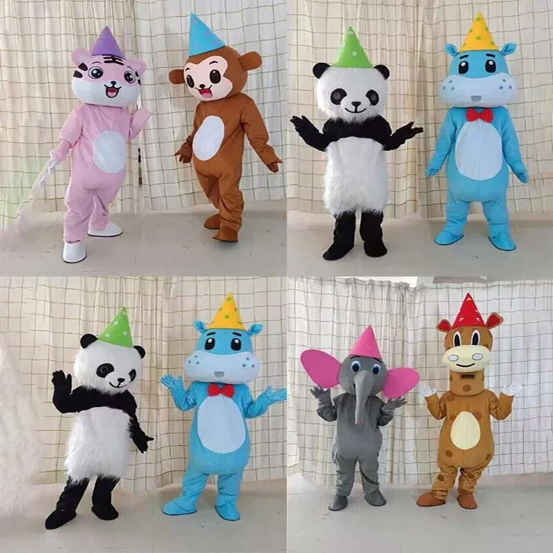 Natal animal cosplay trajes da mascote girafa macaco elefante panda hipopótamo leão tigre festival mascote desempenho terno