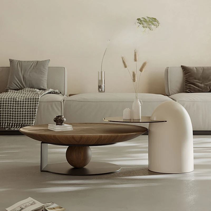 

Italian Minimalist round Walnut Coffee Table Combination Living Room Home Light Luxury Modern Chic Style Creative