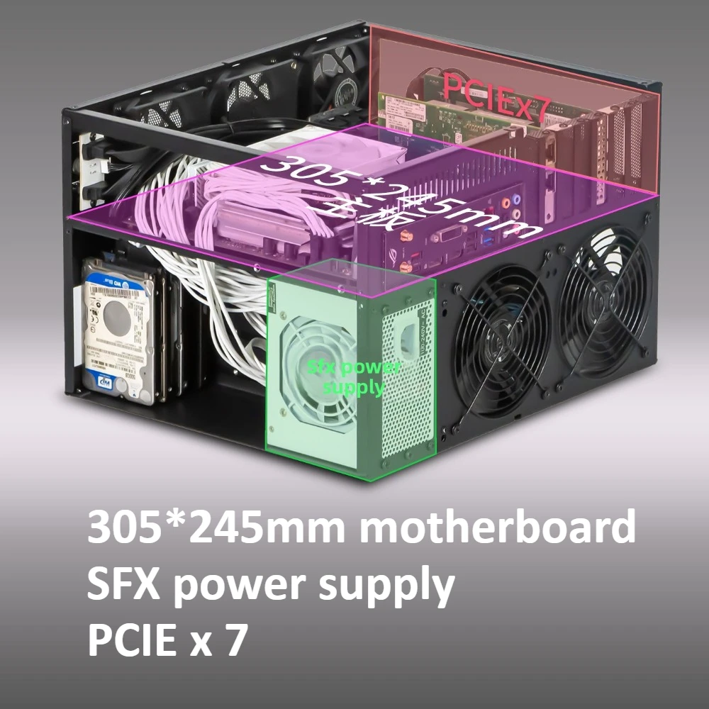هيكل Aries 8-Bay NAS العمودي، ألومنيوم مؤكسد 2 مم، اللوحة الأم ATX |   SFX مزود الطاقة SATA/SAS لوحة الكترونية معززة
