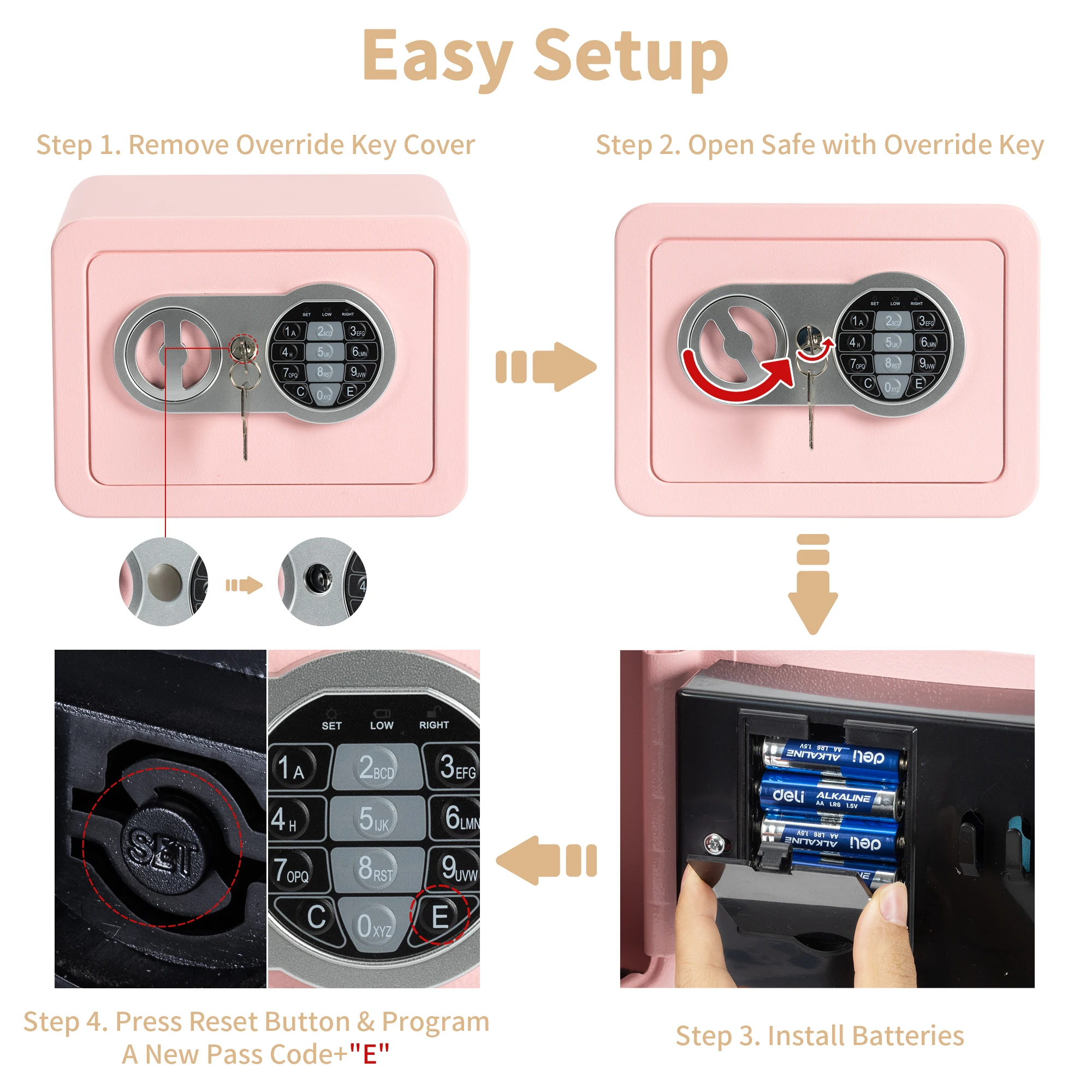 Deli Fireproof Digital Safe Box for Home, 0.2 Cu Ft Electronic Lock Security Safe with Cash Bag, Stylish Pink
