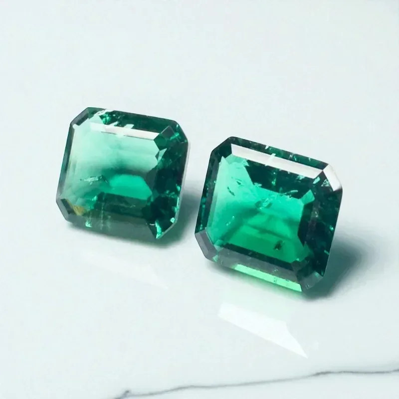 

Top-level Lab Grown Zambian Emeralds Hydrothermal Hand Cutting Emerald Cut with Cracks Inclusions Inside AGL Certificate