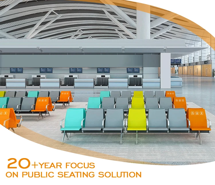 Metal airport waiting chairs, sui for shopping malls and schools, three-in-one row seats, durable public waiting benches