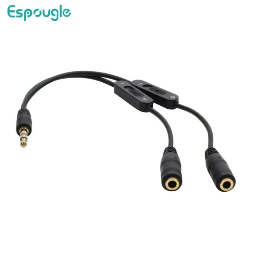 100pcs 3.5mm Male To 2 Female Stereo Jack Audio Y Splitter Adapter Cable With Separate Volume Controls