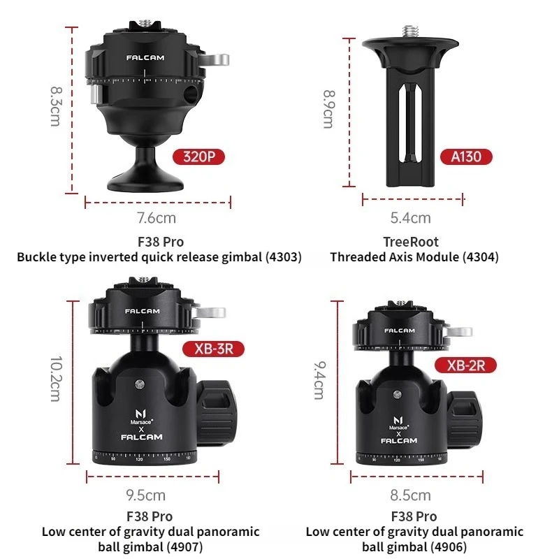 F38 Pro Quick Release Low Gravity Dual Panorama Ball Head Gimbal XB-3R/2R & Quick Release Trigger Buckle Inverted Ball Head 320P