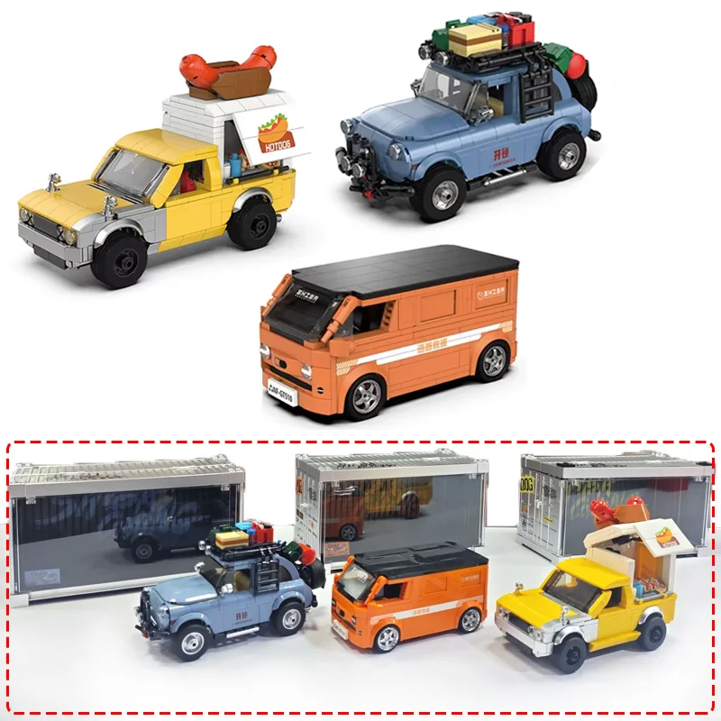 

Roadside Rescue Car Mini MOC Building Blocks with Display Case PB8858/PB8859/PB8857 Assembled Food Vehicle Toy Model Bricks Gift
