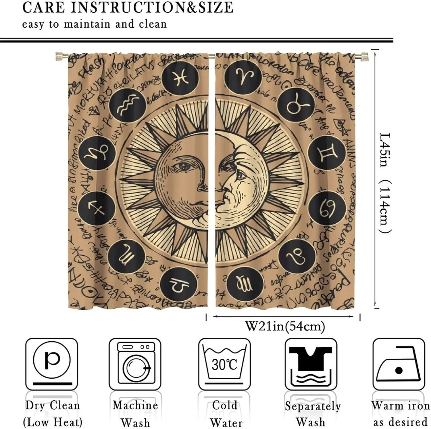 Vintage Sun and Moon Curtains,Boho Style Zodiac Constellation Retro Cosmic Celestial Art Pattern Window Treatments for Bedroom