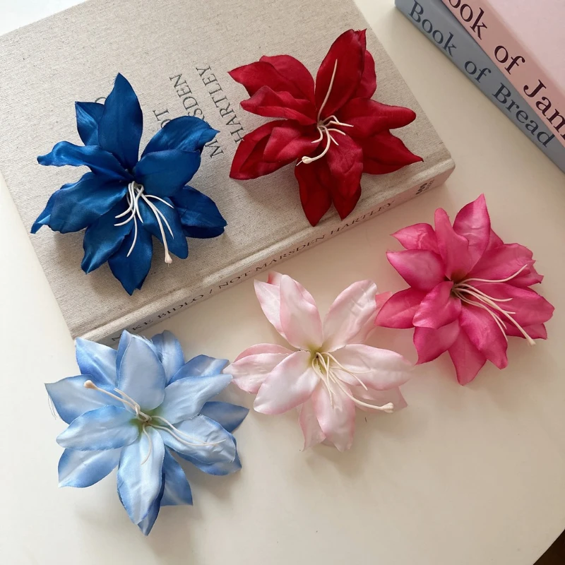 Retro Lily Flower Hairpin Valentine Headwear Girl Aesthetic Side Clip Hair Accessories Artificial Floral Hair Clip Festival Gift image 4