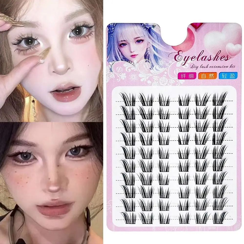 12mm Cat Eye Manga False Eyelashes C Curl DIY Eyelash Extensions Wet-Look Spiky Anime Lashes Reusable Individual Fake Eyelashes